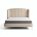Modern upholstered bed frame with headboard in beige fabric 200 x 160 x 120cm