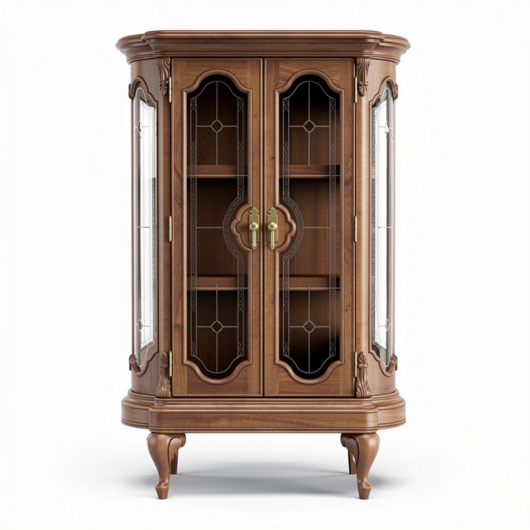 Wooden display cabinet with glass doors and shelves 80 x 40 x 120cm