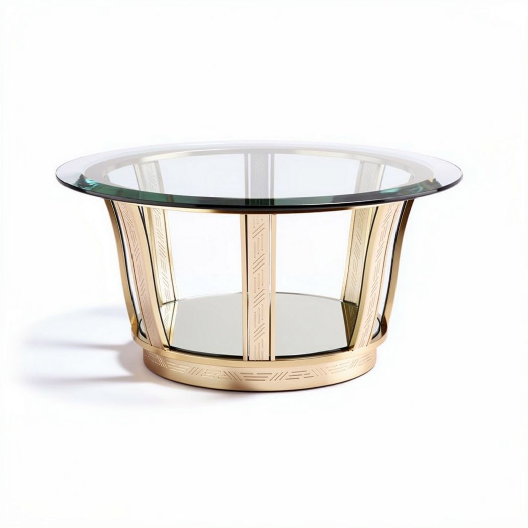 Glass coffee table with metal base and decorative accents 80 x 80 x 40cm
