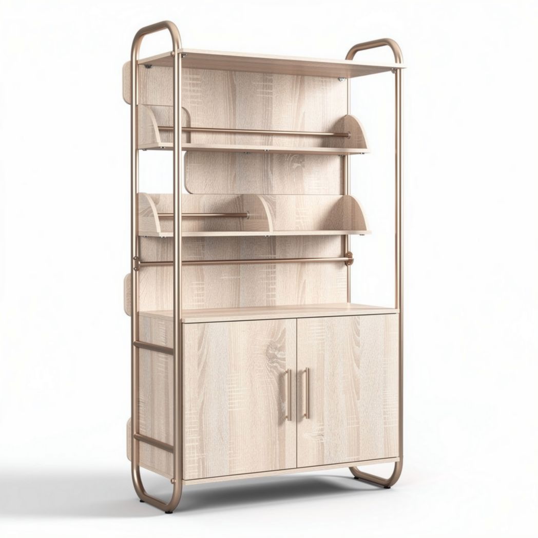 Wooden bookshelf with metal frame in beige 90 x 40 x 180cm for storage and display