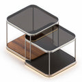 Glass and wood nested coffee tables with modern design 60 x 40 x 40cm