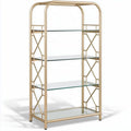 Gold metal frame glass display shelf with four tiers for storage or decor 80 x 40 x 160cm