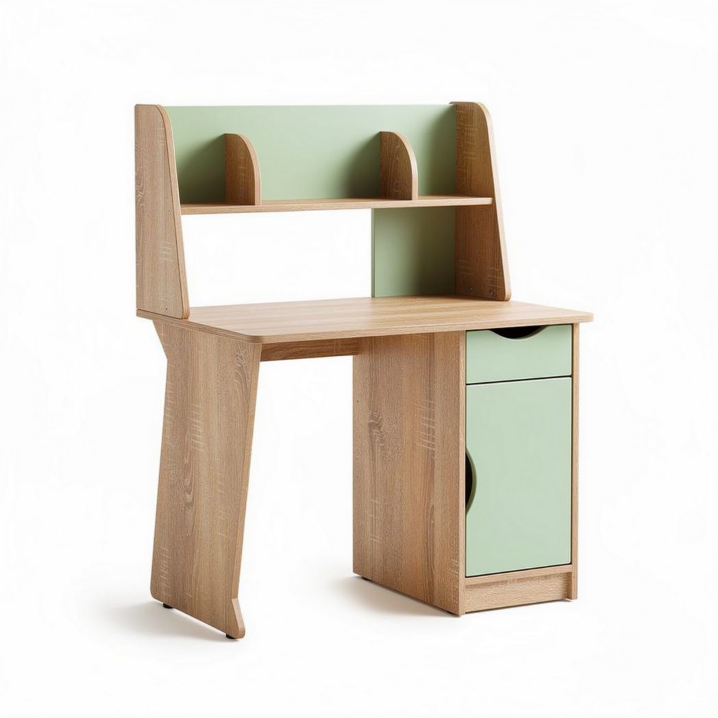 Wooden desk with green accents and storage drawer 120 x 60 x 100cm