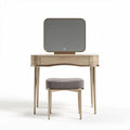 Wooden vanity set with mirror and upholstered stool in beige finish 80 x 50 x 140cm