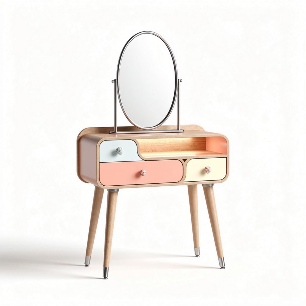 Wooden vanity table with mirror drawers and colorful accents 80 x 40 x 140cm