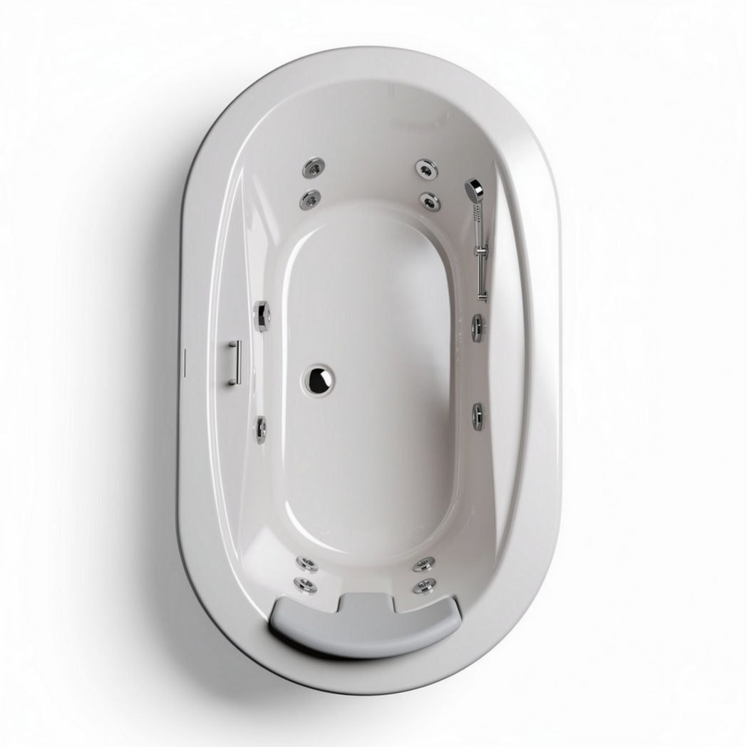 Freestanding oval acrylic bathtub with massage jets and drain 150 x 75 x 60cm