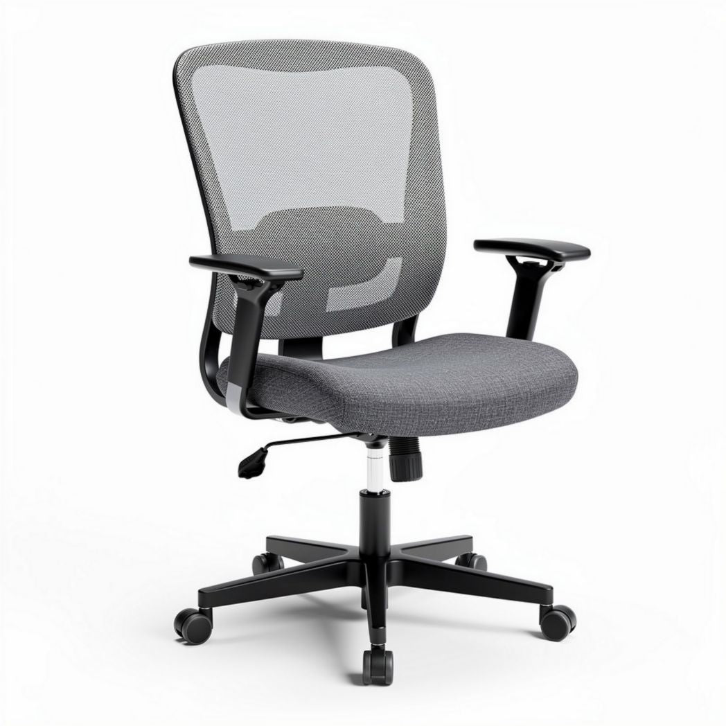 Mesh office chair with adjustable height and ergonomic design grey color