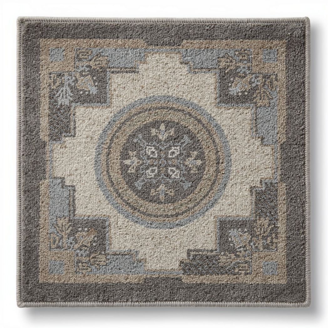 Decorative area rug 80 x 80 x 2cm in gray beige and blue colors