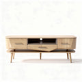 Wooden tv stand with storage drawers in natural finish 120 x 40 x 50cm