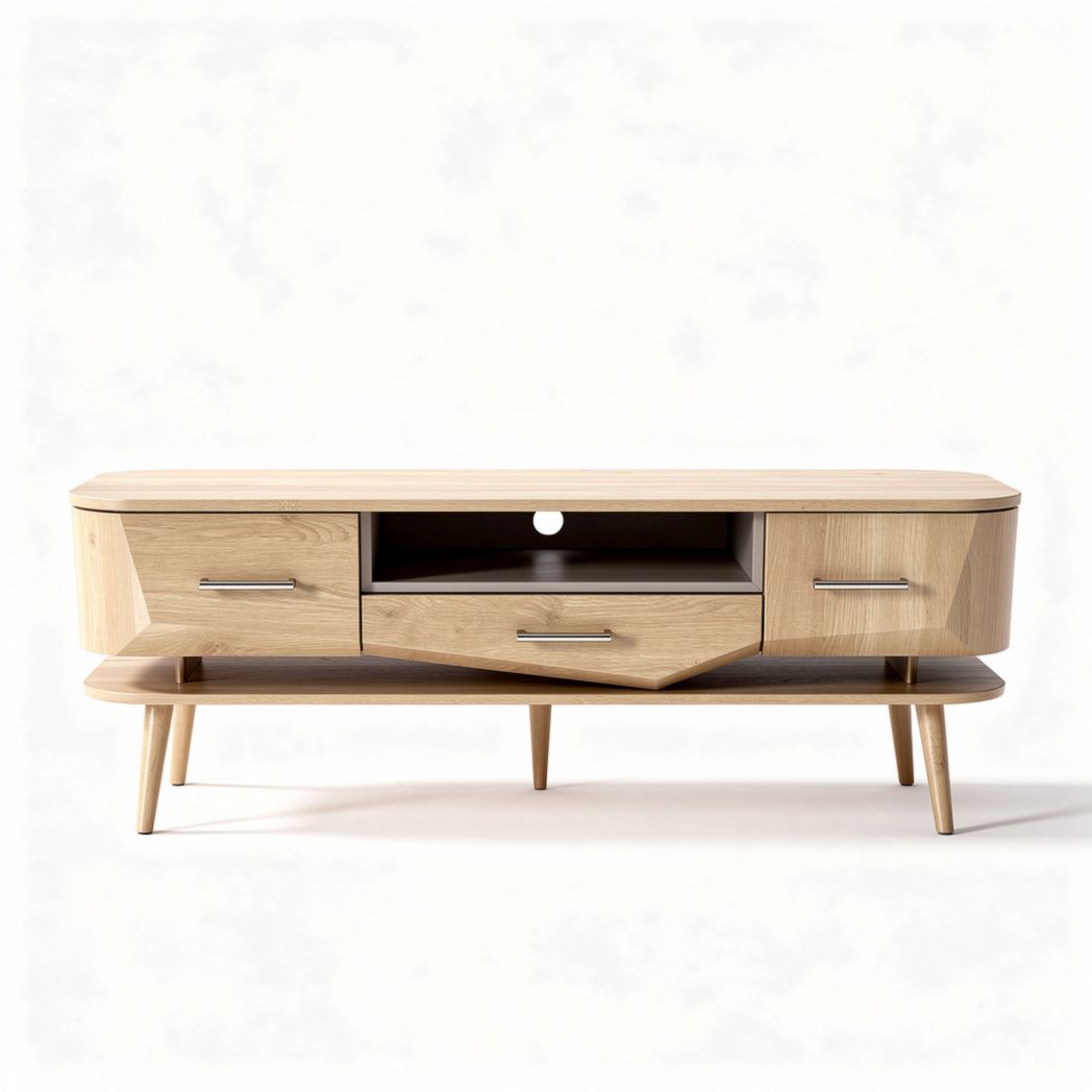 Wooden tv stand with storage drawers in natural finish 120 x 40 x 50cm
